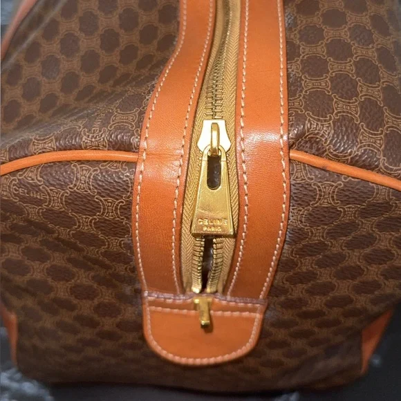 CELINE Macadam Pattern BostonTravel Duffle Bag Leather PVC Brown +Lock AUTHENTIC - Picture 8 of 16